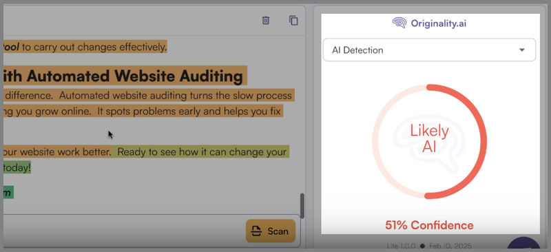 AI content detected in The HOTH article - orignality AI