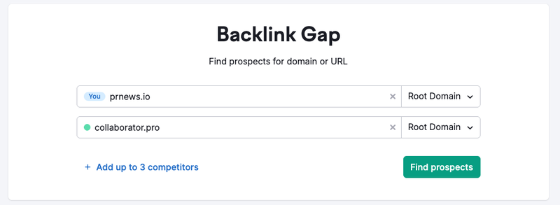 Backlink Gap enter domains